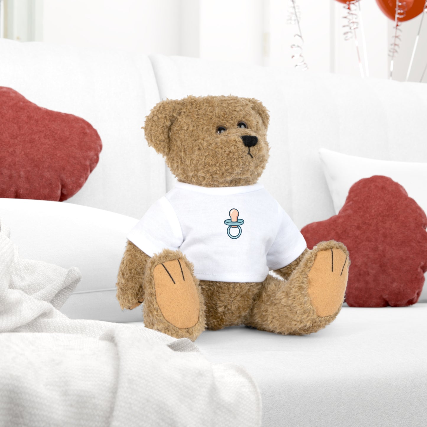 Cute Plush Bear in T-Shirt with Pacifier Design - Perfect Regression Companion