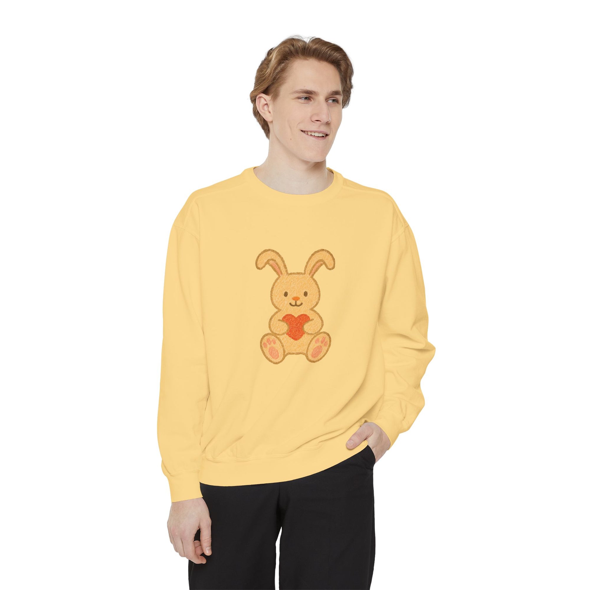 Cute Bunny Heart Sweatshirt - Unisex Garment-Dyed Pullover for Spring Celebrations