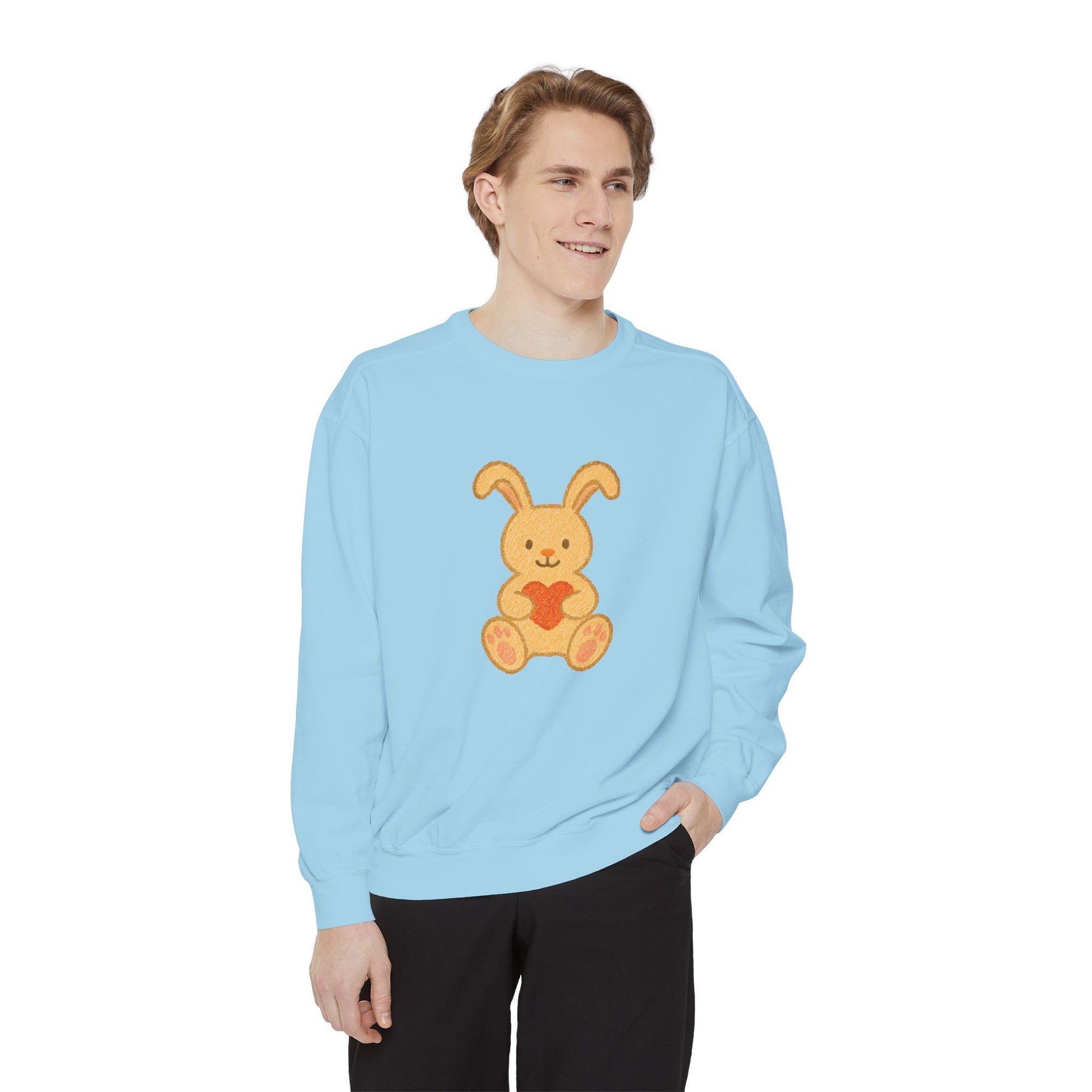 Cute Bunny Heart Sweatshirt - Unisex Garment-Dyed Pullover for Spring Celebrations