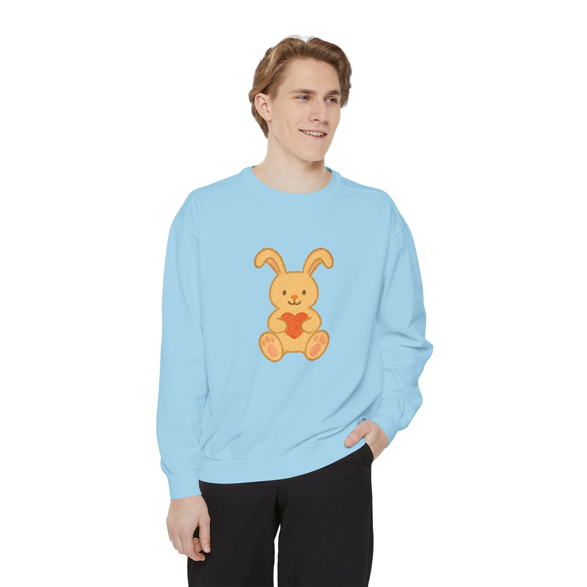 Cute Bunny Heart Sweatshirt - Unisex Garment-Dyed Pullover for Spring Celebrations