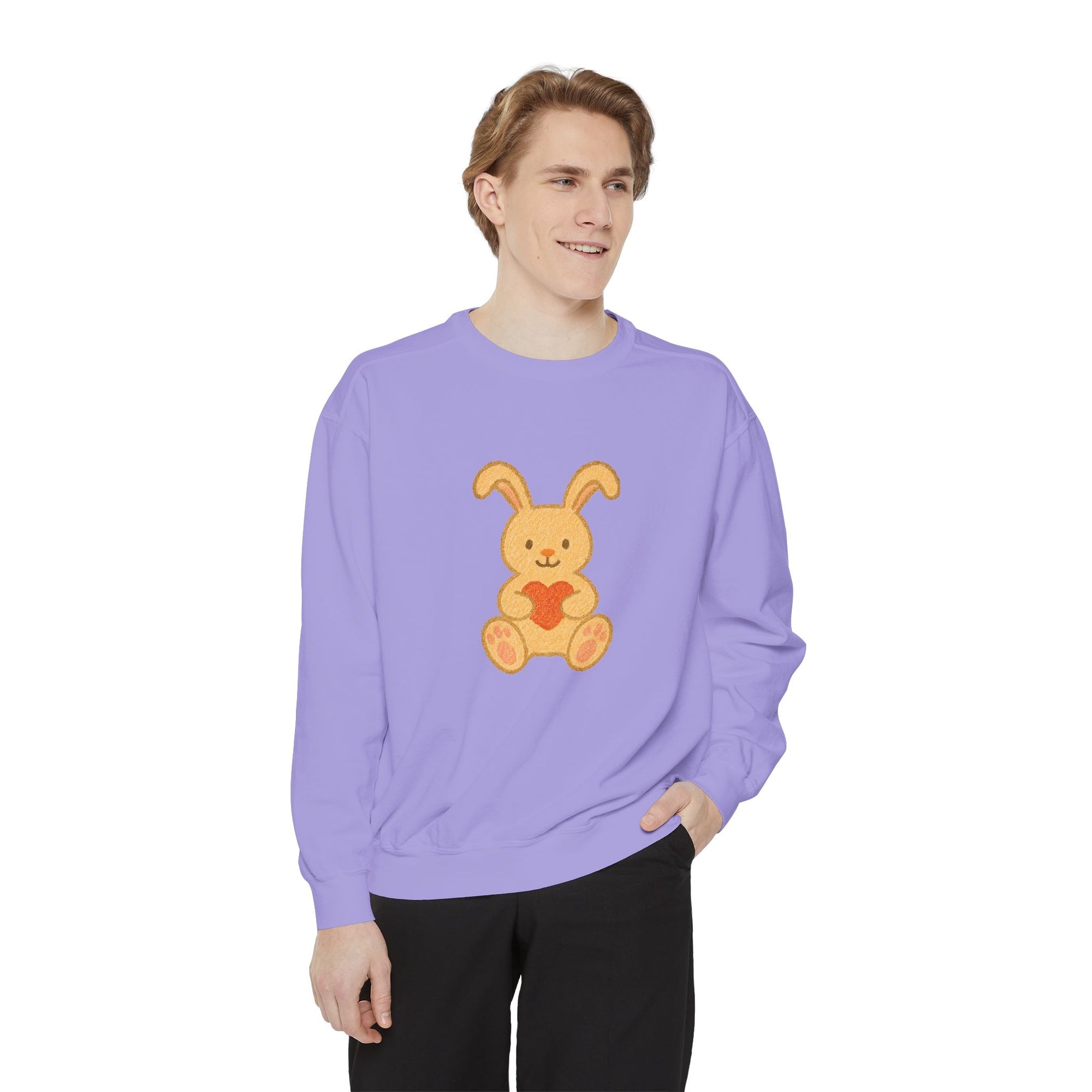 Cute Bunny Heart Sweatshirt - Unisex Garment-Dyed Pullover for Spring Celebrations