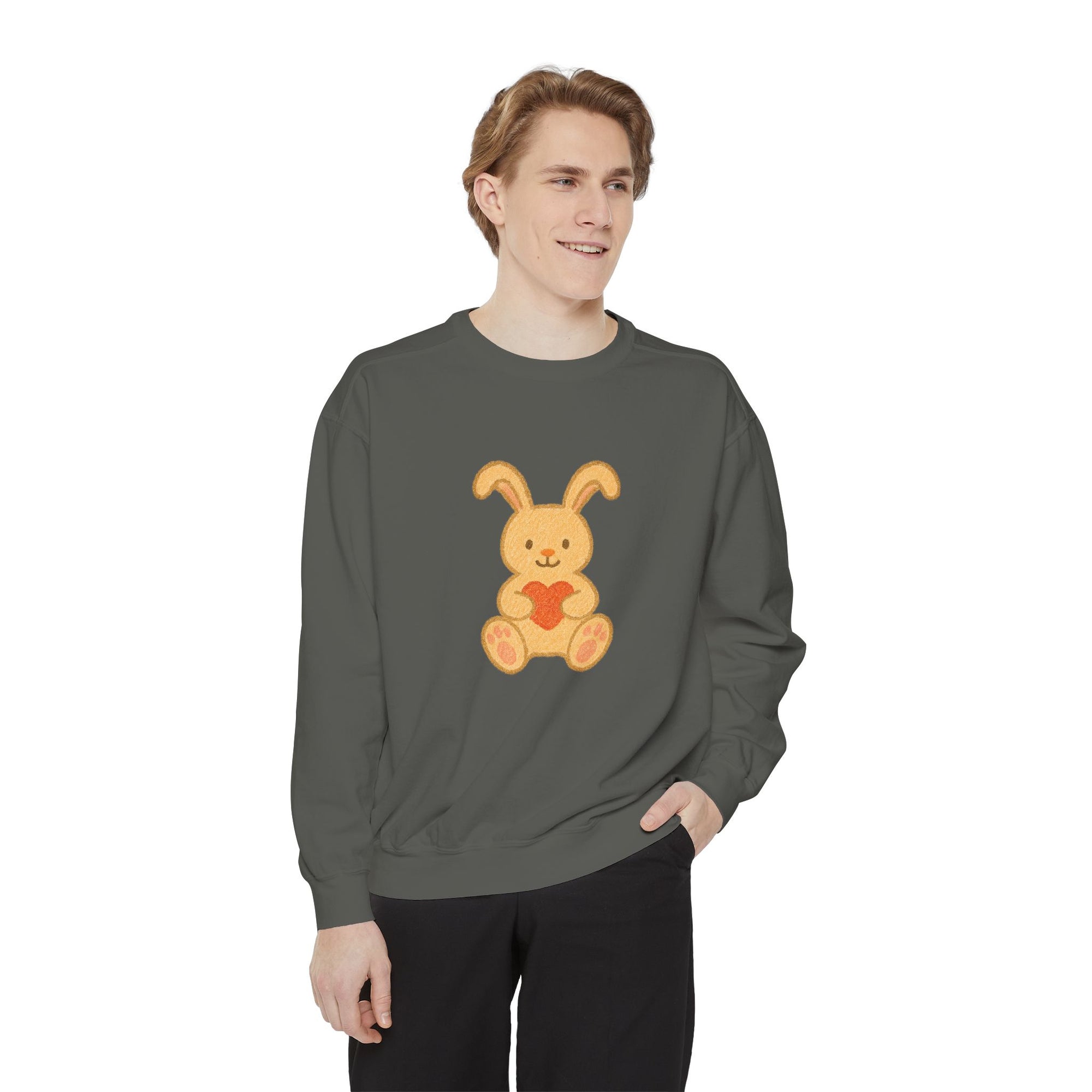Cute Bunny Heart Sweatshirt - Unisex Garment-Dyed Pullover for Spring Celebrations