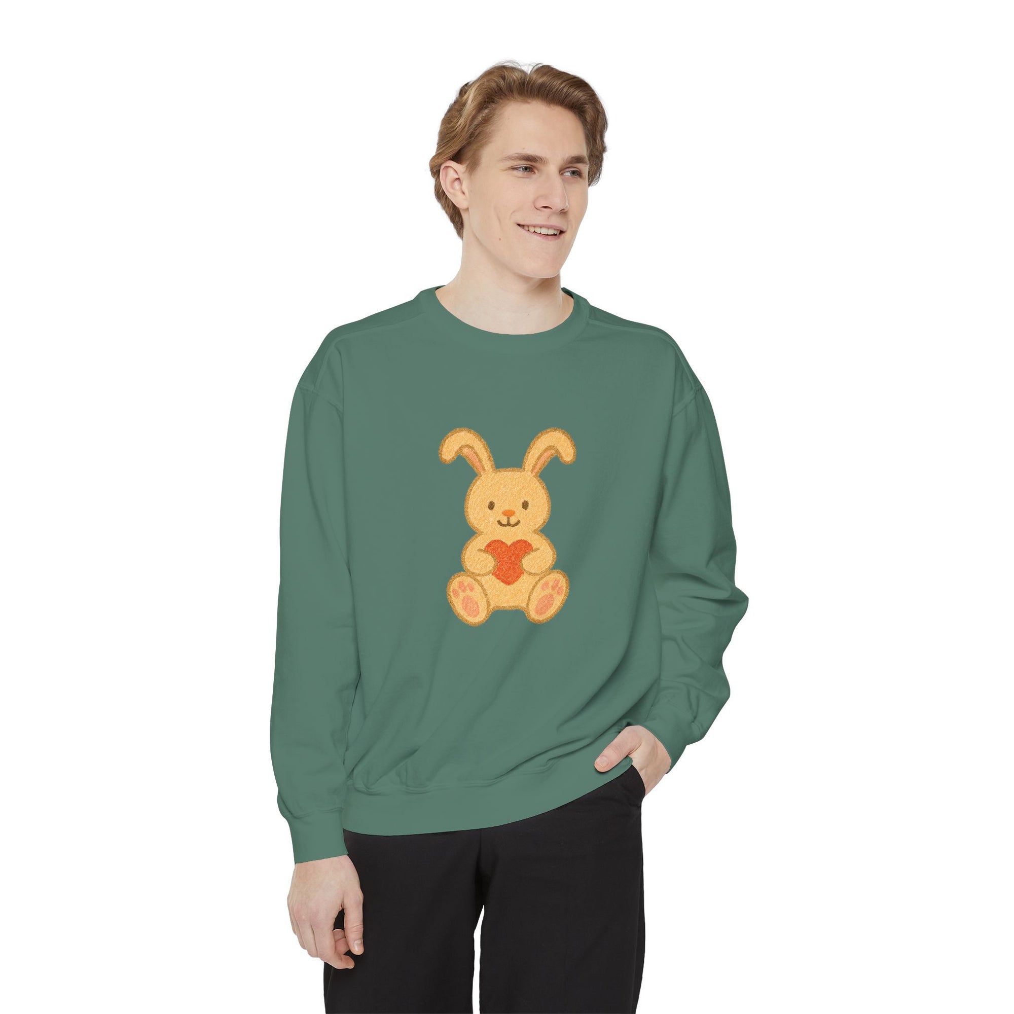 Cute Bunny Heart Sweatshirt - Unisex Garment-Dyed Pullover for Spring Celebrations