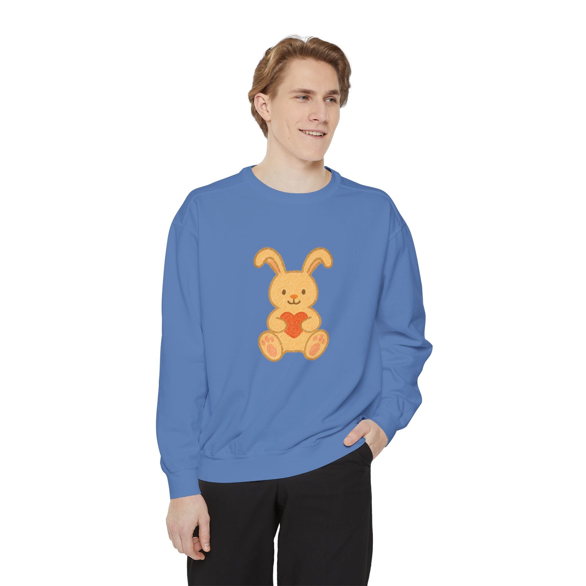Cute Bunny Heart Sweatshirt - Unisex Garment-Dyed Pullover for Spring Celebrations