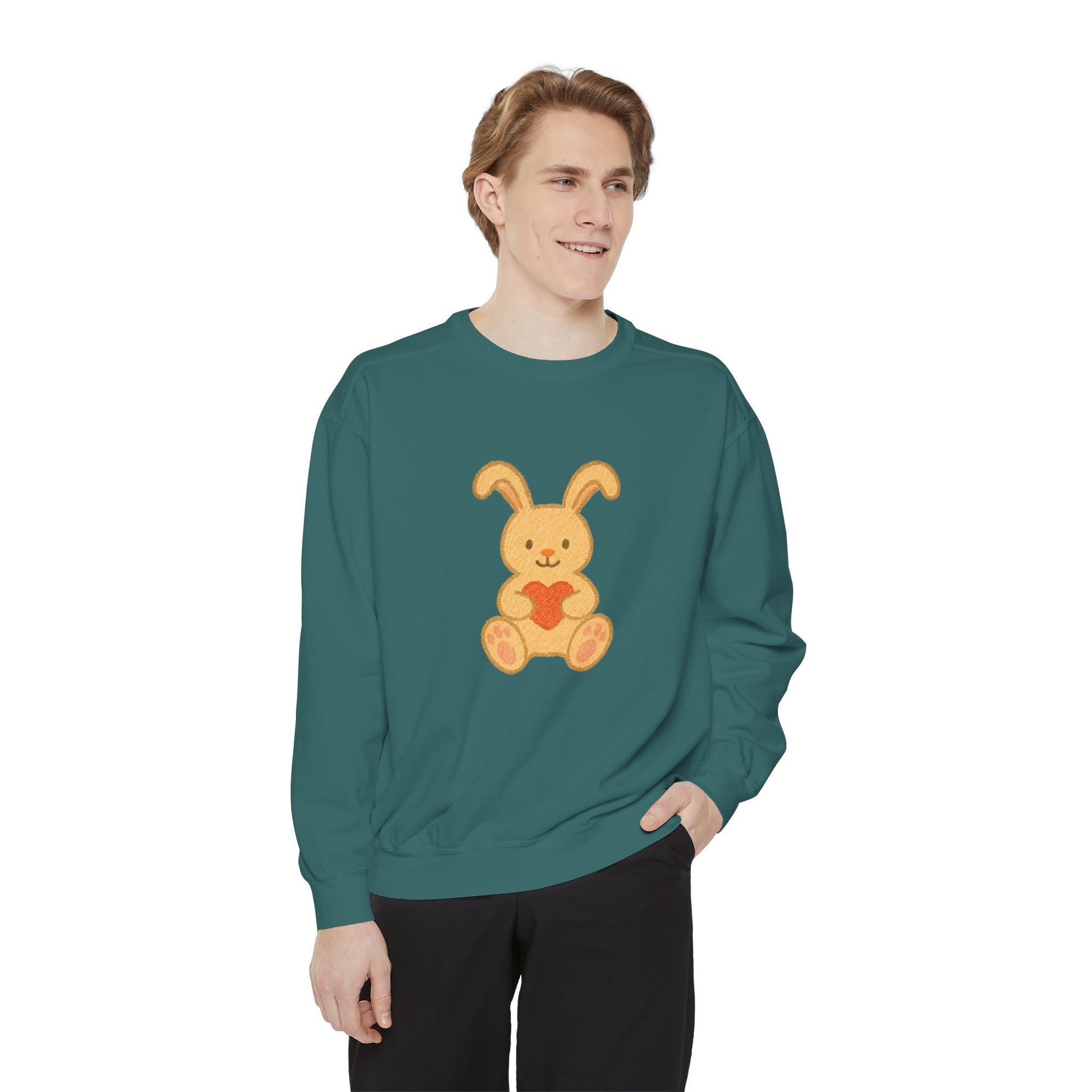 Cute Bunny Heart Sweatshirt - Unisex Garment-Dyed Pullover for Spring Celebrations