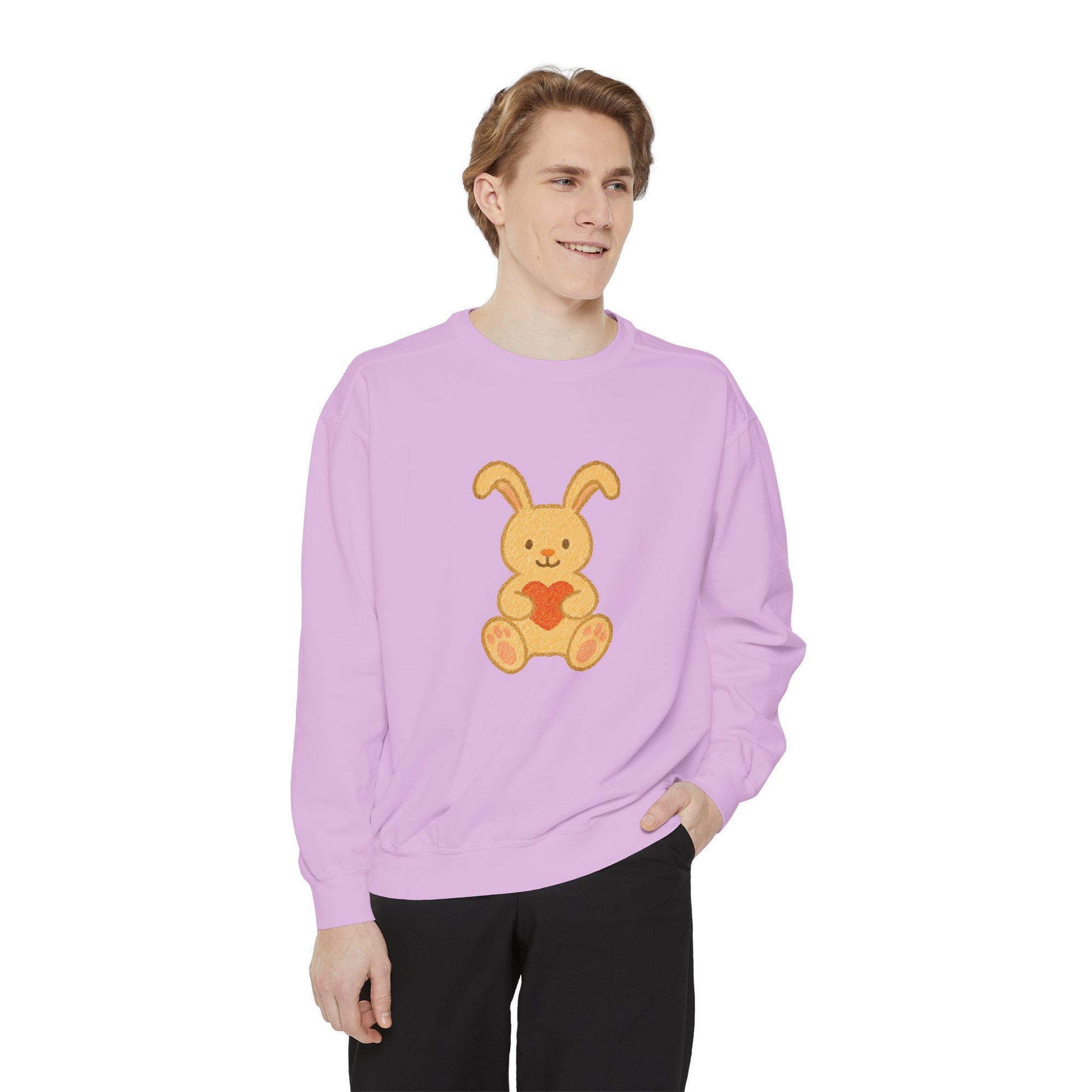 Cute Bunny Heart Sweatshirt - Unisex Garment-Dyed Pullover for Spring Celebrations