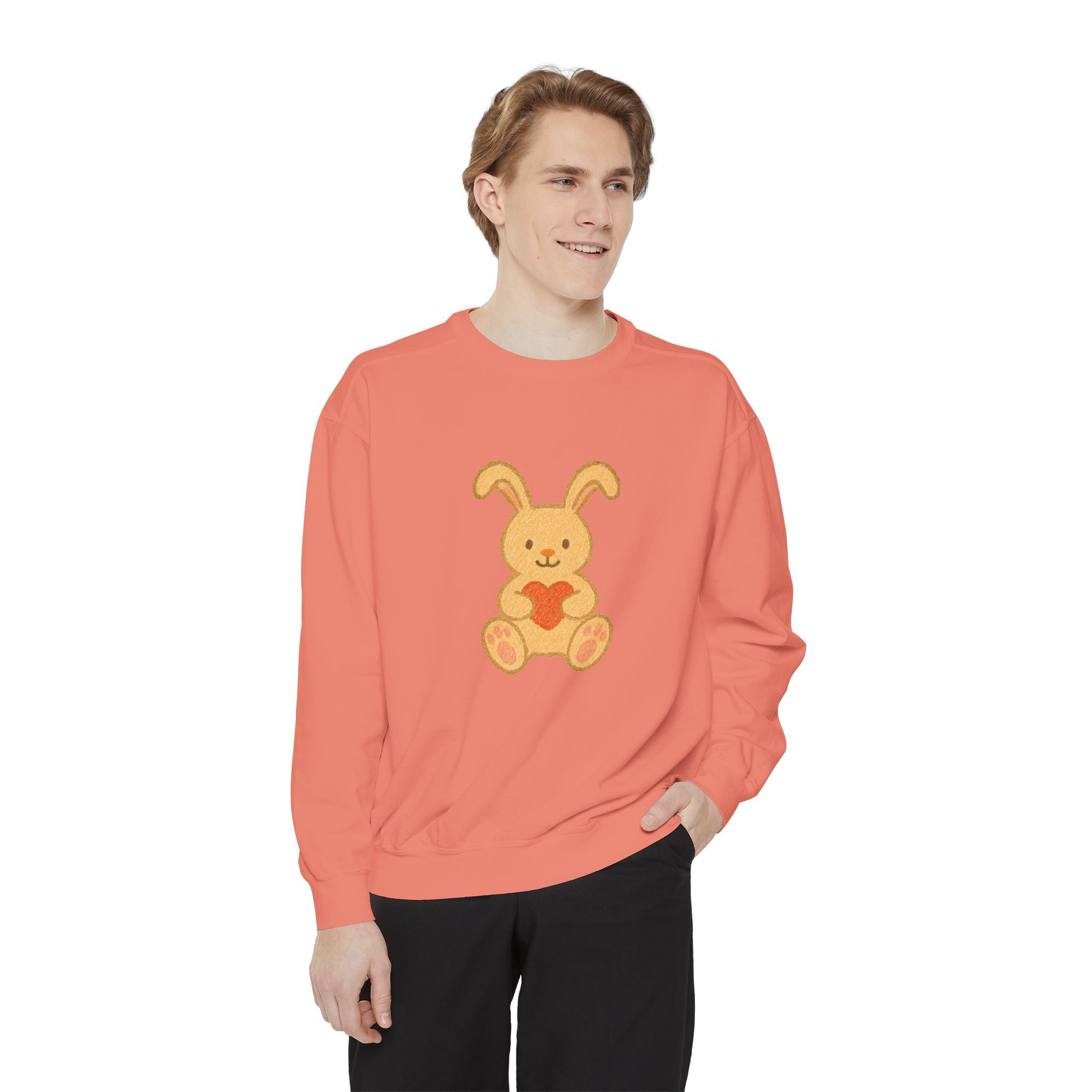 Cute Bunny Heart Sweatshirt - Unisex Garment-Dyed Pullover for Spring Celebrations