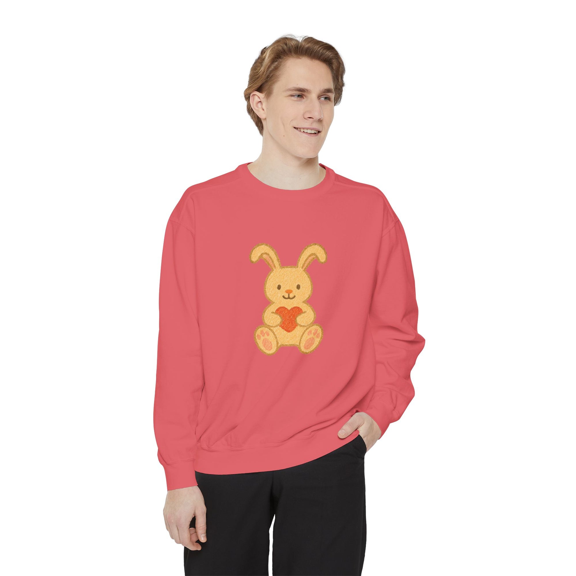 Cute Bunny Heart Sweatshirt - Unisex Garment-Dyed Pullover for Spring Celebrations
