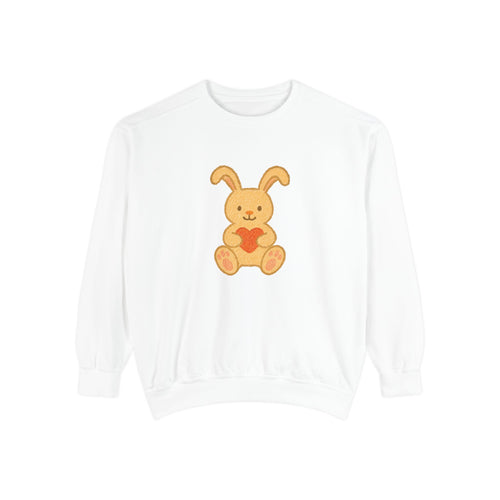 Cute Bunny Heart Sweatshirt - Unisex Garment-Dyed Pullover for Spring Celebrations