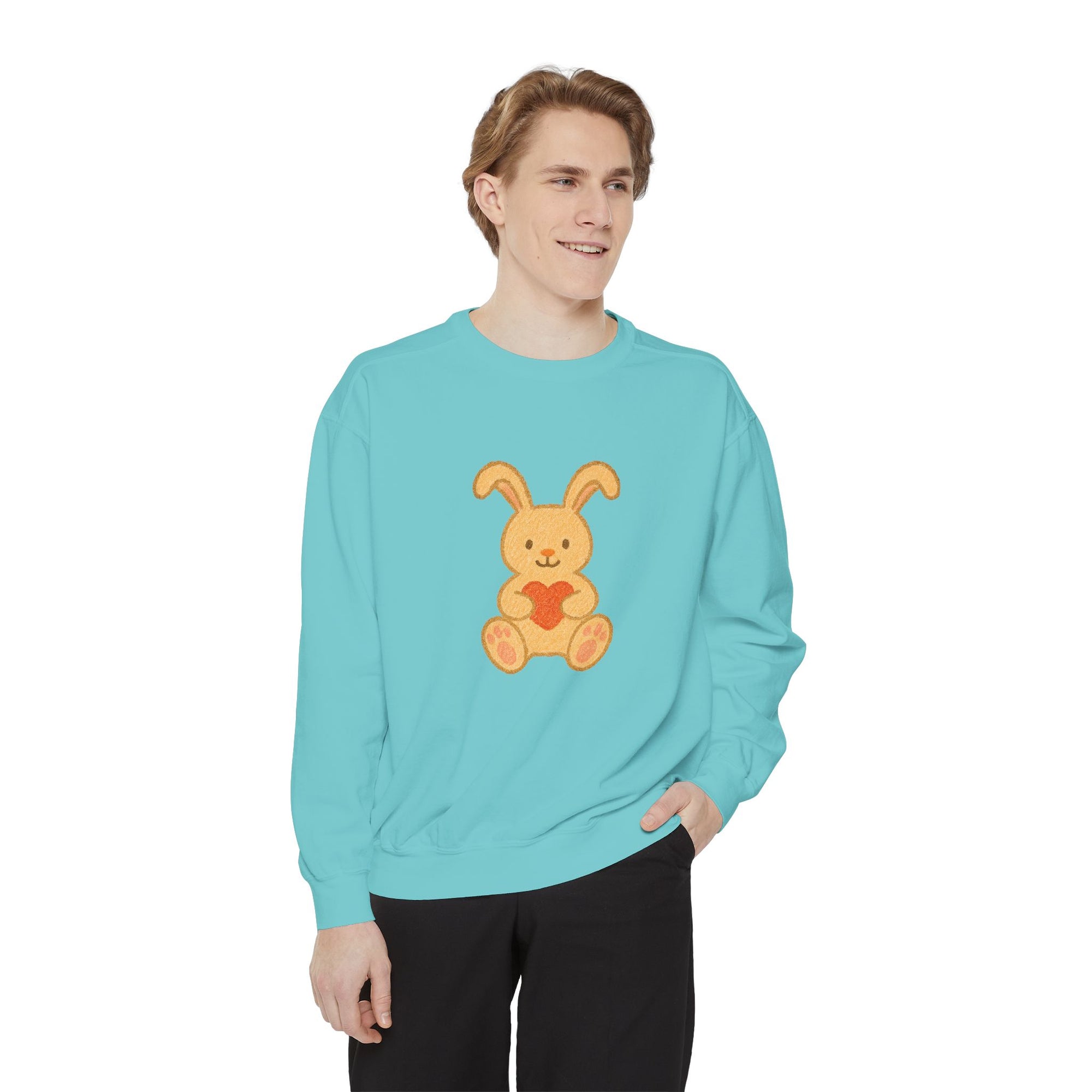 Cute Bunny Heart Sweatshirt - Unisex Garment-Dyed Pullover for Spring Celebrations
