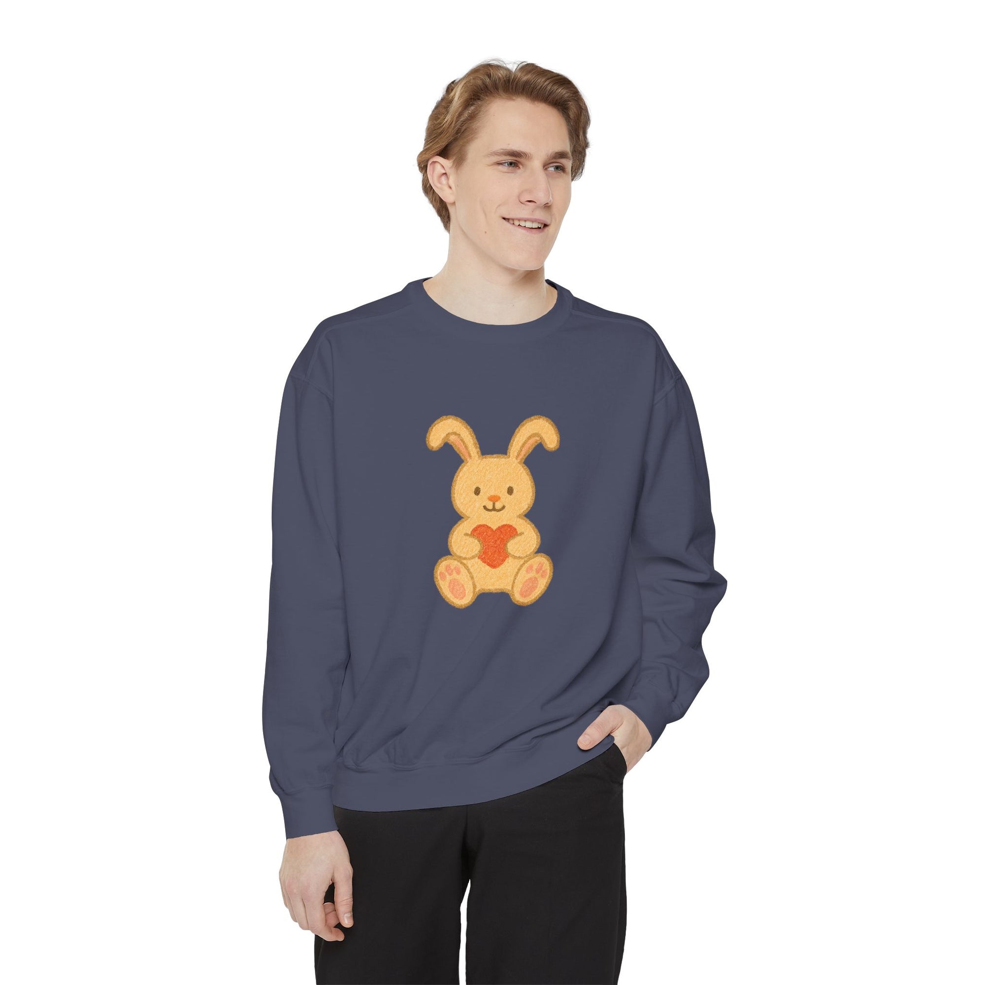 Cute Bunny Heart Sweatshirt - Unisex Garment-Dyed Pullover for Spring Celebrations