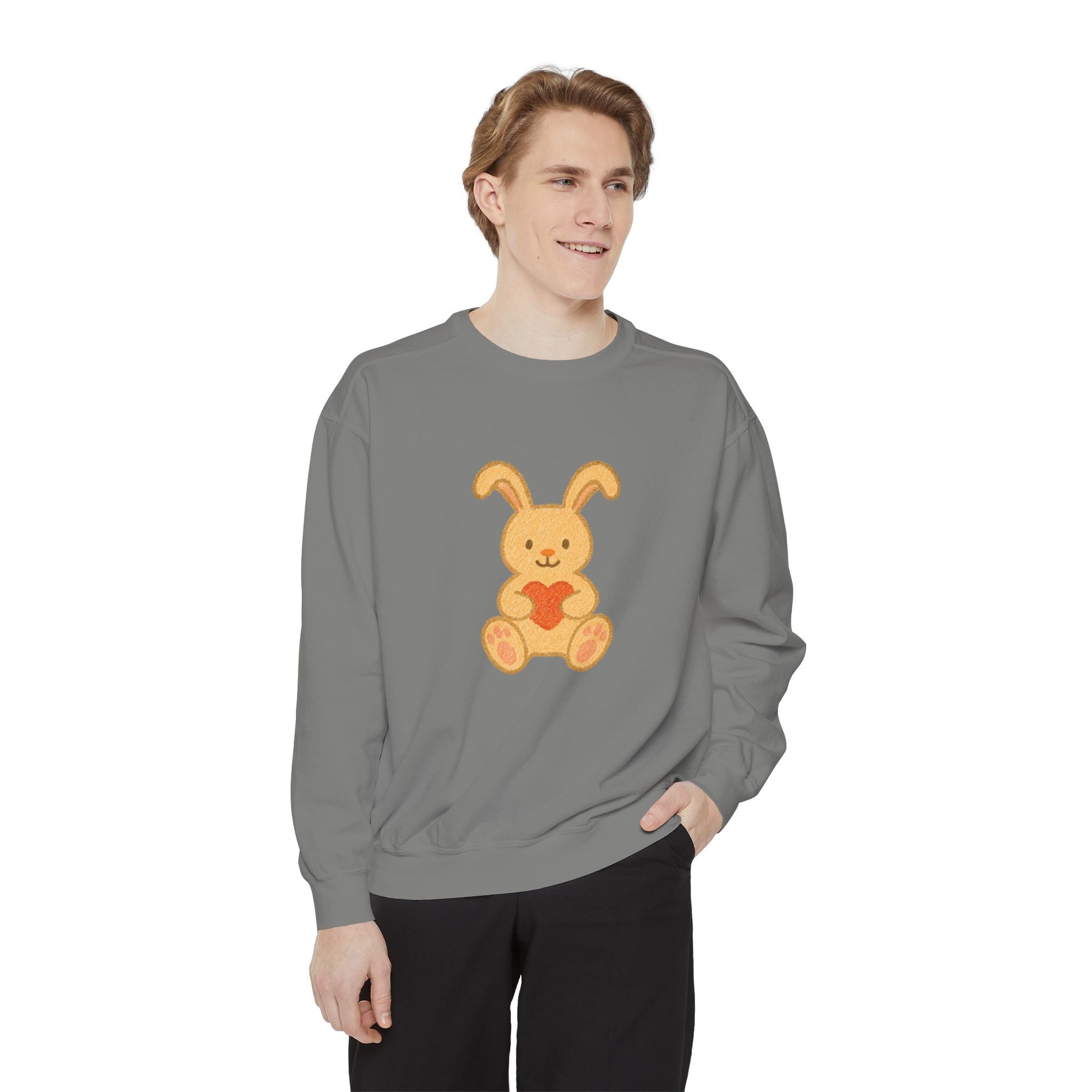 Cute Bunny Heart Sweatshirt - Unisex Garment-Dyed Pullover for Spring Celebrations