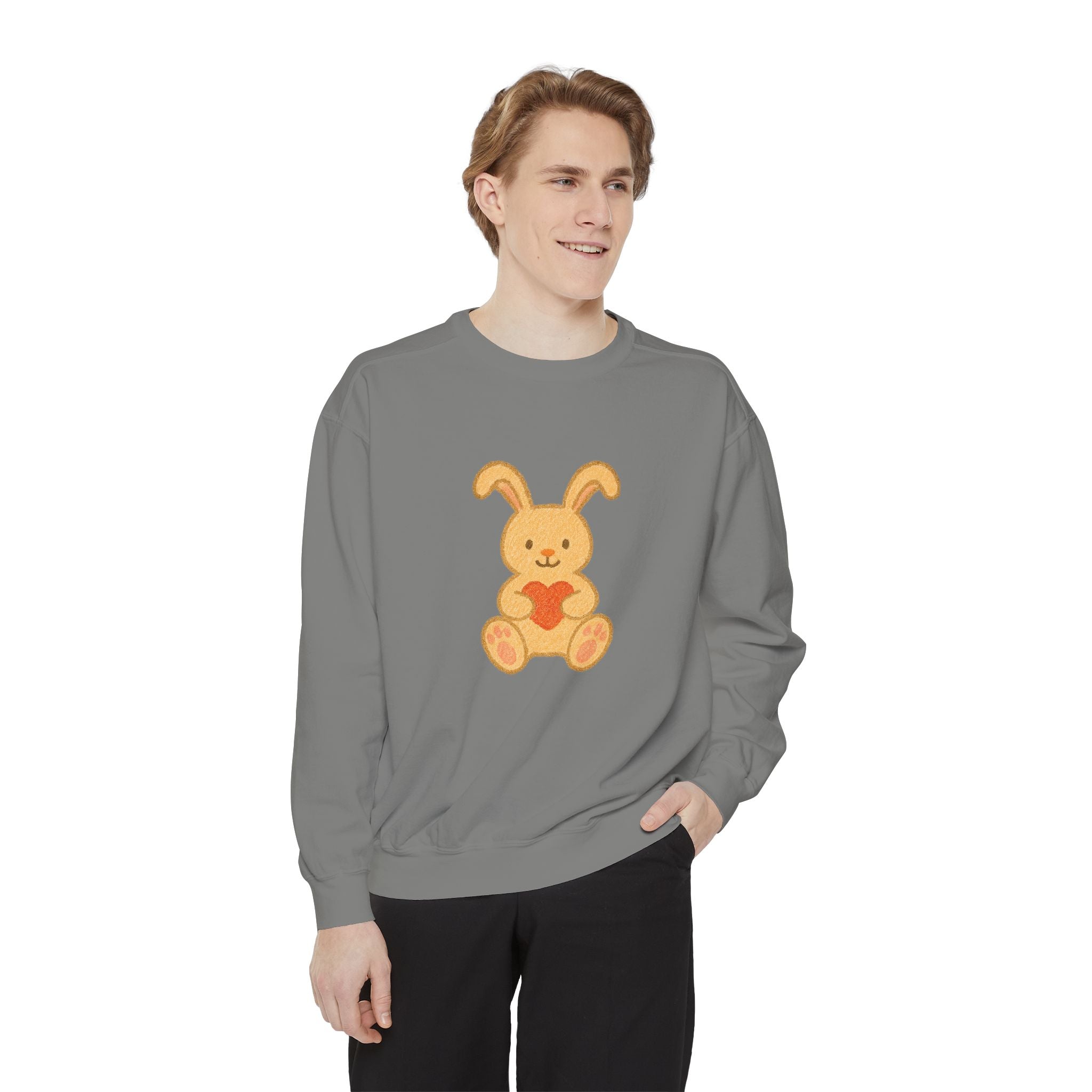 Cute Bunny Heart Sweatshirt - Unisex Garment-Dyed Pullover for Spring Celebrations