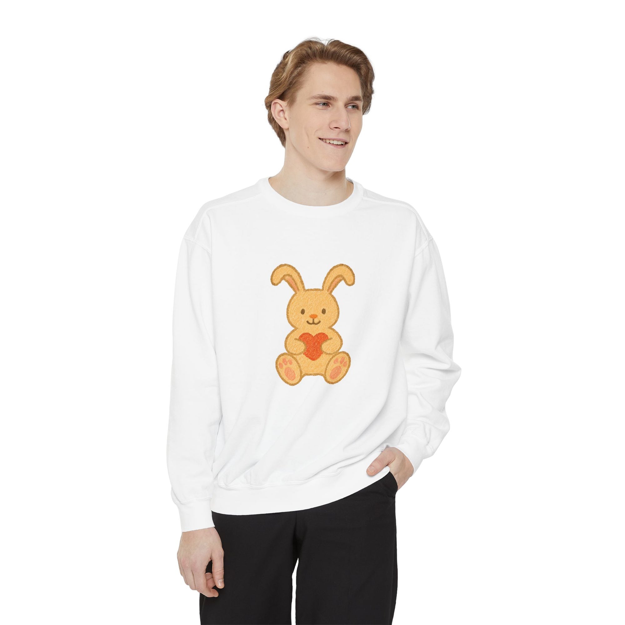 Cute Bunny Heart Sweatshirt - Unisex Garment-Dyed Pullover for Spring Celebrations
