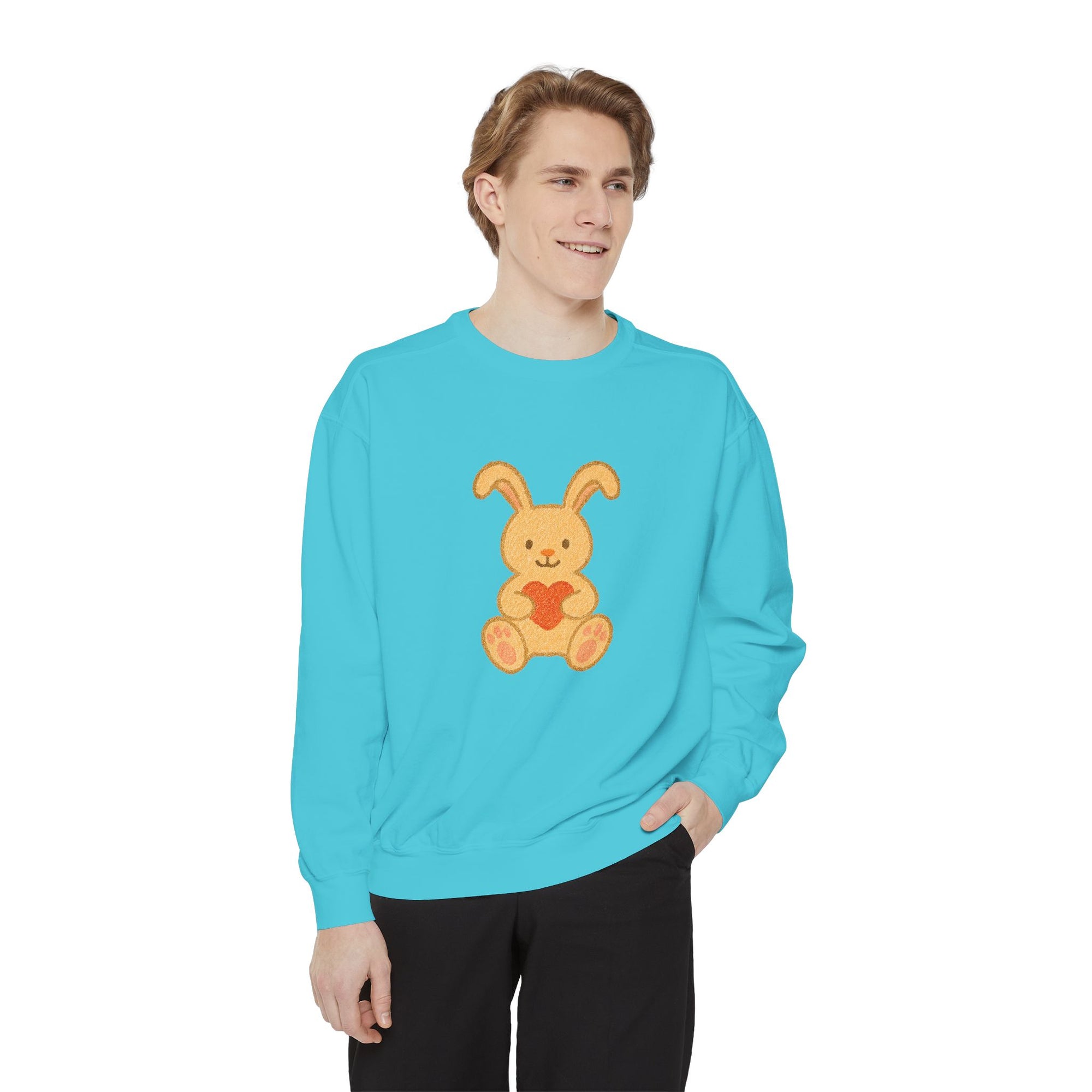 Cute Bunny Heart Sweatshirt - Unisex Garment-Dyed Pullover for Spring Celebrations